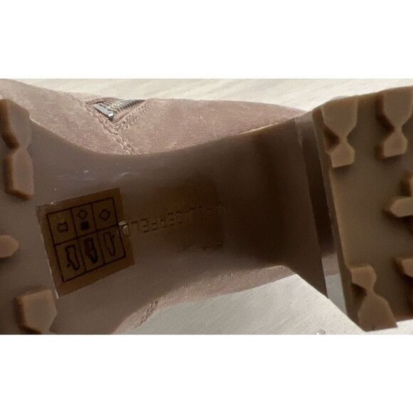 Karl Lagerfield Women Sz 6M Lenore Tan Suede Boot Lug Sole Metal Bead Heel - Picture 9 of 16